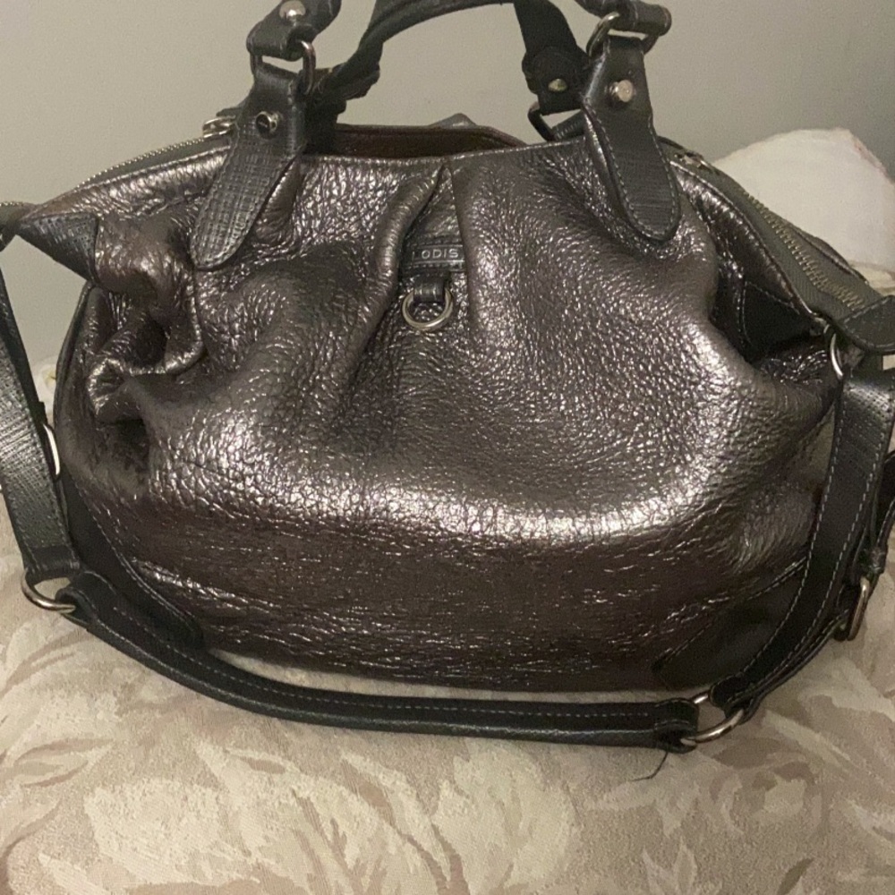 Chic Metallic Satchel with Black Accents